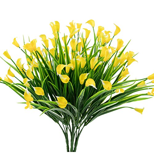 Product Cover BAKAA Artificial Flowers Outdoor Yellow Calla Lily Fake Plants Faux Shrubs Plastic Greenery Wholesale Arrangement Decor 4 Pcs