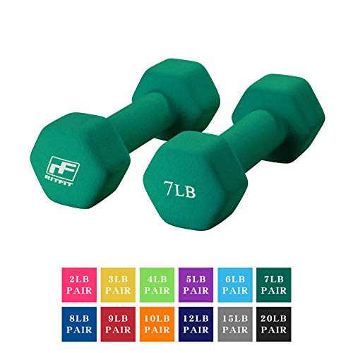 Product Cover RitFit Set of Two Neoprene Dumbbells Coated for Non-Slip Grip, 1 lb-20 lb (7 Pound(Green))