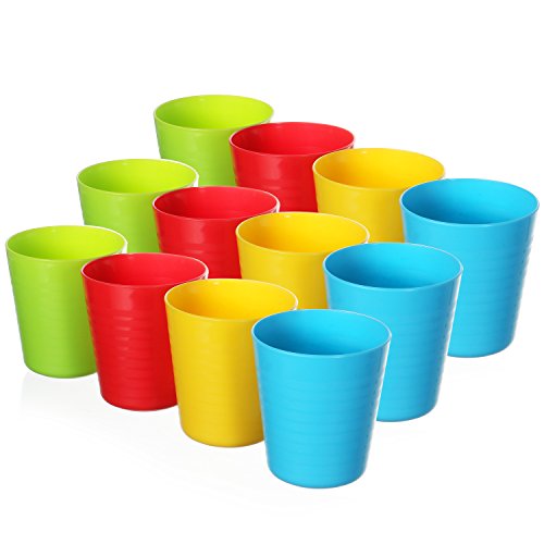 Product Cover 12 Pack - Unbreakable Kids Cups - 8 Oz Kids Tumblers Fun Bright Color Drinking Cups in 4 Vibrant Colors (3 of Each Color) - Perfect Size for Kids and Toddlers - BPA Free