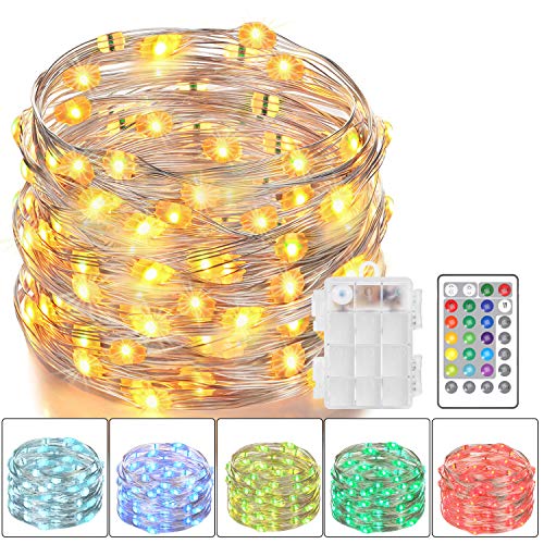 Product Cover Asmader LED Fairy Lights, Battery Powered Multi Color Changing String Lights with Remote Control Waterproof Decorative Silver Wire Lights 16ft 50LEDs for Bedroom,Patio,Indoor,Party,Garden,16 Colors