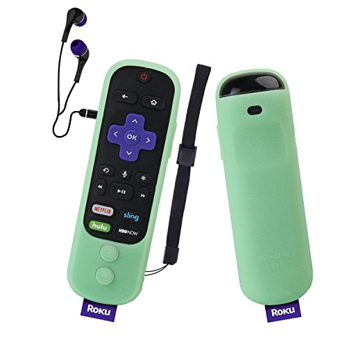 Product Cover SIKAI Silicone Case for Roku Ultra Remote Shockproof Protective Cover for Roku Ultra with Power Button Remote Jack Hole Cutout Anti-Slip Anti-Lost with Hand Strap (Glow in Dark Green)