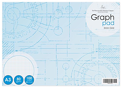 Product Cover A3 Graph pad (16.5 x 11.69), 5mm Grid, 50 Sheets (100 Pages), 80gsm White Paper