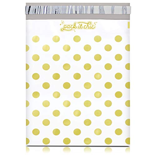 Product Cover Pack It Chic - 10X13 (100 Pack) Gold Polka Dot Poly Mailer Envelope Plastic Custom Mailing & Shipping Bags - Self Seal (More Designs Available)