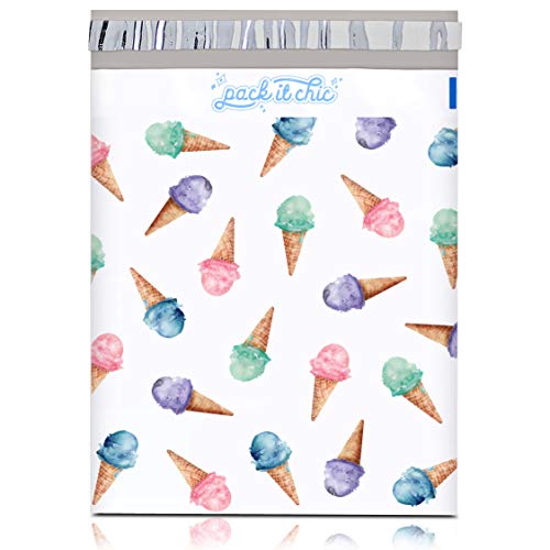 Product Cover Pack It Chic - 10X13 (100 Pack) Ice Cream Pattern Poly Mailer Envelope Plastic Custom Mailing & Shipping Bags - Self Seal (More Designs Available)