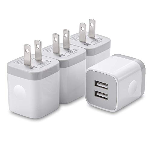 Product Cover USINFLY USB Wall Charger, 4-Pack 2.1A/5V USB Plug Dual Port Charger Block Power Adapter Charging Cube Compatible with Phone 8/7/6S/6S Plus, X Xs Max XR, Samsung, Android, and More(White)