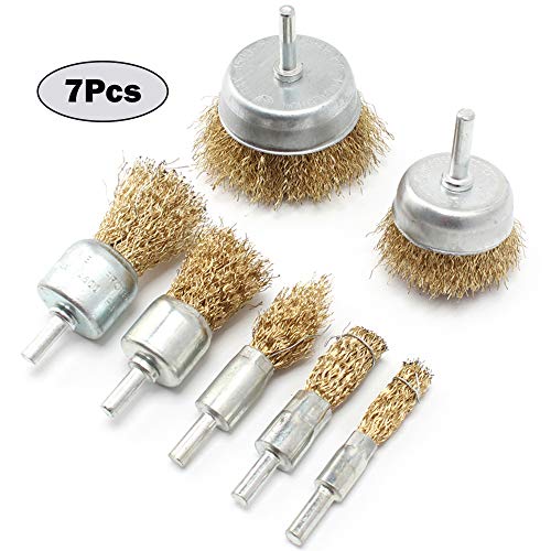 Product Cover 7-Piece Brass Coated Wire Brush Wheel & Cup Brush Set with 1/4-Inch Shank