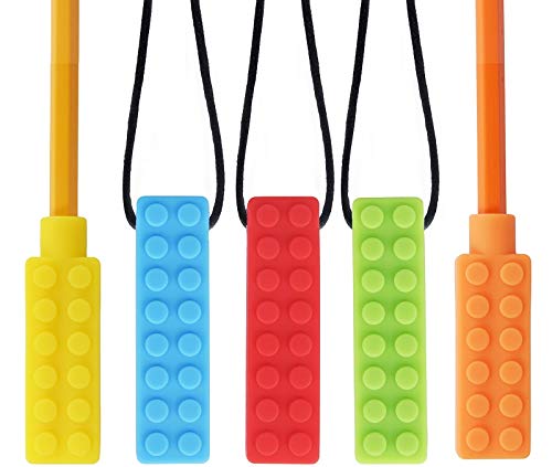 Product Cover CHEW~E~Chainz Premium Pack Sensory Chew Necklace Set (5-Pack-Includes 2 Bonus Pencil Toppers)- Silicone Chewy for Autism, ADHD, Biting & Teething Boys and Girls, The New CHEW-Stronger & Lasts Longer
