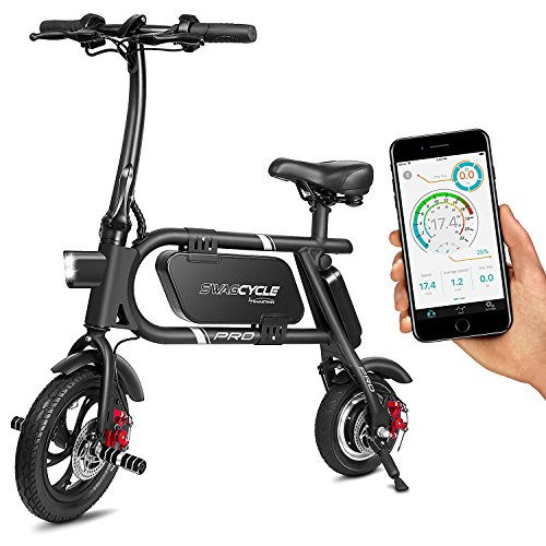 Product Cover SwagCycle Pro Folding Electric Bike, Pedal Free and App Enabled, 18 mph E Bike with USB Port to Charge on The Go (Black)