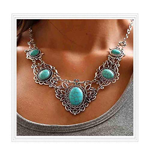 Product Cover Simsly Bohemian Turquoise Necklace Earrings Set Pendant Carving Chain Jewelry for Women and Girls (Green)