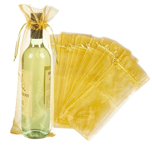 Product Cover Wuligirl 20pcs Organza Wine Bottle Bags Gold Drawstring Wrapping Gift Bag Reusable Baby Shower Wedding Party Charcoal Pouches Shampoo Bottle Bags 5.5 by 14.5 Inch (20pcs Gold)
