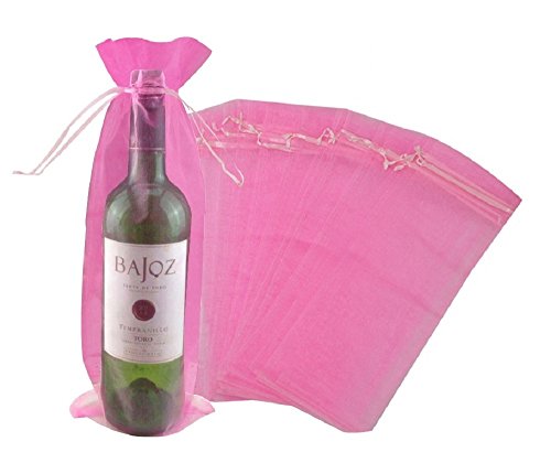 Product Cover Wuligirl 20pcs Drawstring Organza Wine Bottle Bag 5.5 by 14.5 Inch Pink Wrapping Gift Bags Baby Shower Wedding Favors Party Charcoal Reusable Pouches Package Bags(20pcs Pink)