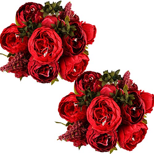 Product Cover Ogrmar Vintage Artificial Peony Silk Flowers Bouquet for Decoration (Red x2)