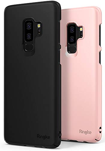 Product Cover Ringke Slim Case Compatible with Galaxy S9 Plus Case (2 Pack) Dazzling Slender (Laser Precision Cutouts) Fashionable Superior Steadfast PC Hard Cover for GalaxyS9 Plus - Black & Peach Pink