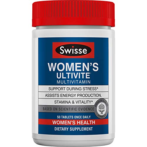 Product Cover Swisse Premium Ultivite Daily Multivitamin for Women | Energy & Stress Support, Rich in Antioxidant & Minerals | Vitamin A, Vitamin C, Vitamin D, Biotin, Calcium, Zinc & More | 50 Tablets
