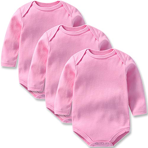 Product Cover GLEAMING GRAIN 3-Pack Newborn Baby Unisex Onesies One-Piece Long Sleeve Bodysuits,(Pink,3M)