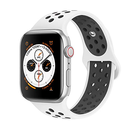 Product Cover AdMaster Compatible with Apple Watch Bands 38mm 40mm,Soft Silicone Replacement Wristband Compatible with iWatch Series 1/2/3/4 - S/M White/Black