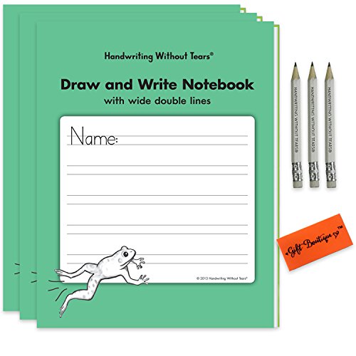 Product Cover Handwriting Without Tears Writing Notebook- Draw and Write English Notebooks- with Wide Double Lines Children Award Winning for Students + Bonus Pencil for Little Hands +Gift Boutique Eraser