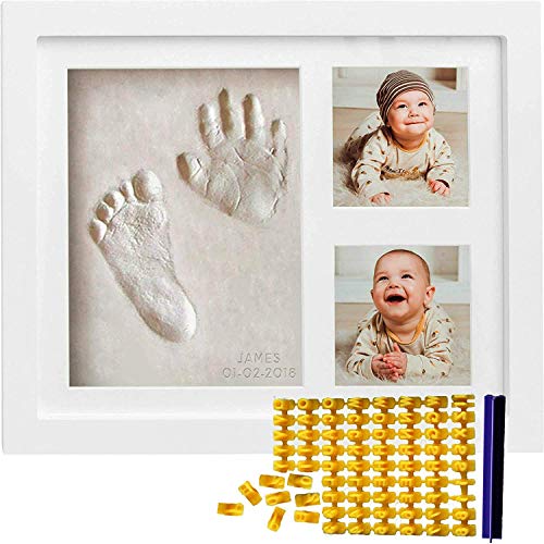 Product Cover Co Little Baby Handprint & Footprint Kit (Date & Name Stamp) Clay Hand Print Picture Frame for Newborn - Best New Mom Gift - Foot Impression Photo Keepsake for Girl & Boy - White Feet Imprint Mold