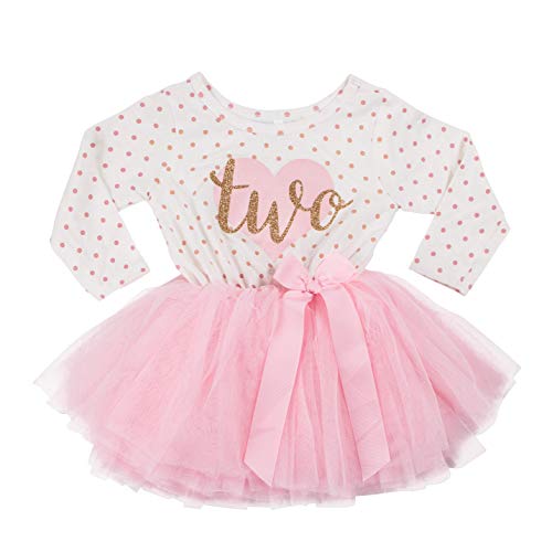 Product Cover Grace & Lucille 2nd Birthday Dress (Long Sleeve) (2T, Pink Polka Dot Long Sleeve, Flat Heart Gold)