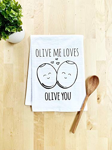 Product Cover Funny Kitchen Towel, Olive Me Loves Olive You, Flour Sack Dish Towel, Sweet Housewarming Gift, White