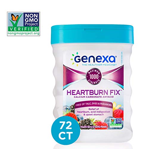 Product Cover Genexa Heartburn Fix - 72 Tablets| Calcium Carbonate Antacid, Non-GMO Certified Gluten-Free & Certified Vegan | Free of Talc, Dyes & Parabens