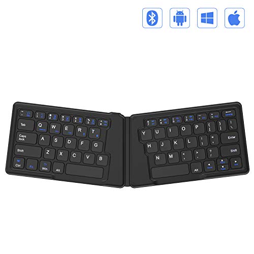 Product Cover Folding Bluetooth Keyboard, Jelly Comb Ultra Slim Ergonomic Foldable Rechargeable Pocket Sized Mini BT Wireless Keyboard for iOS Android Windows Laptop Tablet Smartphone -Black