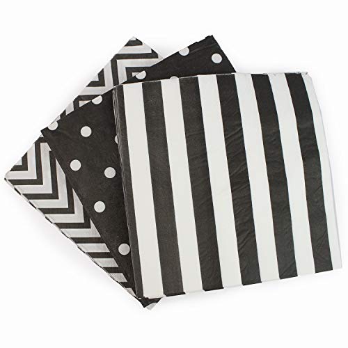 Product Cover Anyneo Disposable 3-ply Party Napkins, Striped Chevron Polka Dot Paper Beverage Napkins for Birthday, Christmas or Anniversary Celebration, Cocktail Beverage Napkins 60-Count,13