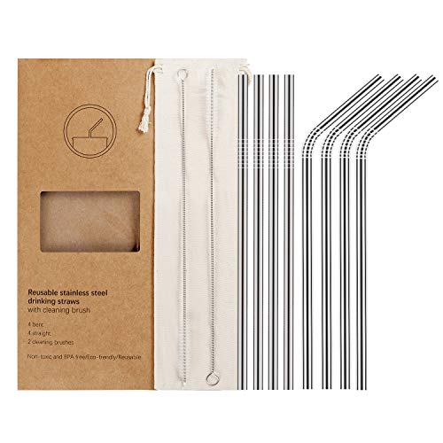 Product Cover YIHONG 8 Pcs Reusable Metal Drinking Straws - 8.5Inch Stainless Steel Straws - 6mm Diameter Wide- Compatible with 20oz Yeti Tumblers - For Cold Beverage - 4 Straight + 4 Bent + 2 Brushes+1 Pouch