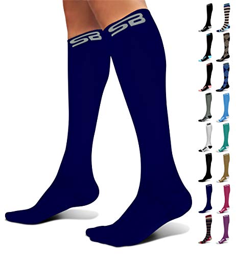 Product Cover SB SOX Compression Socks (20-30mmHg) for Men & Women - Best Stockings for Running, Medical, Athletic, Edema, Diabetic, Varicose Veins, Travel, Pregnancy, Shin Splints (Solid - Navy, Medium)