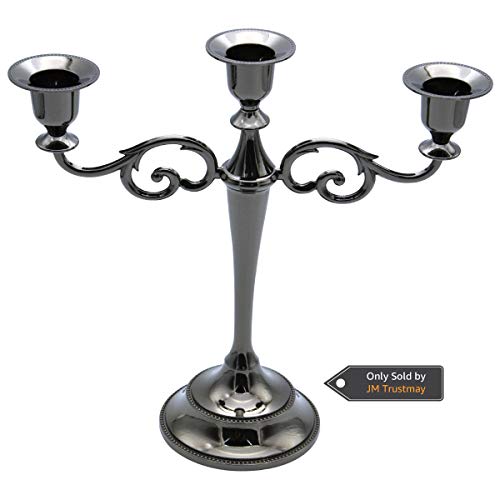 Product Cover Tidelence 3-Candle Metal Candelabra Candlestick 10.6 inch Tall Candle Holder Wedding Event Candelabra Candle Stand (Black Candelabra)