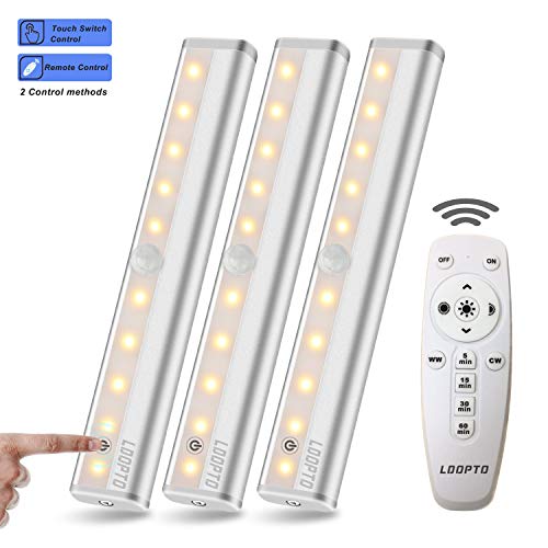 Product Cover LDOPTO Wireless Under Counter Lighting 3 Pack with Remote Control | LED Under Cabinet Lighting | Closet Light | Battery Operated Lights | led Lights for Room | Stick On Lights Remote/Touch Control