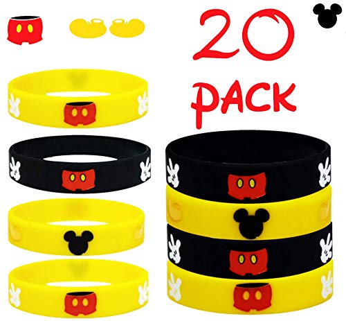 Product Cover 20 pc (K) Party Favors Mickey Mouse Wristband, Party Supplies, Gift, Goodie Bag Stuffer/Size Adult and Kids. (M.Mouse, Kids)
