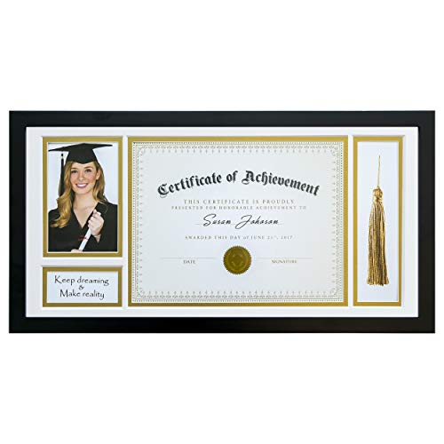 Product Cover The Display Guys 10x20 Document/Certificate Shadow Box Frame for Diploma Tassel, Solid Pine Wood & Real Tempered Glass w. Double Gold & White Mat