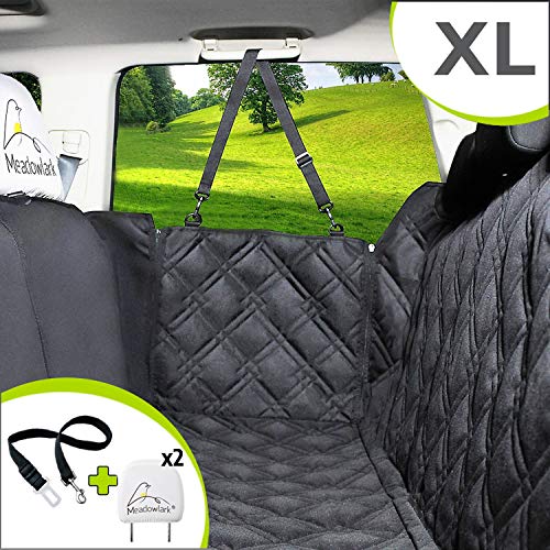 Product Cover Meadowlark XL Dog Seat Covers Unique Design & Full Car Protection-Doors,Headrests & Backseat. Extra Durable Zippered Side Flap, Waterproof Pet Seat Cover + Seat Belt & 2 Headrest Protectors as a Gift