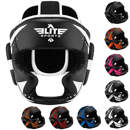 Product Cover Elite Sports Boxing MMA Sparring Kickboxing Headgear for Men, Muay Thai Boxing Head Guard Helmet for Head Protection (White/Black)