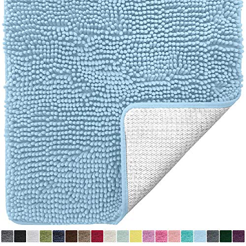 Product Cover Gorilla Grip Original Luxury Chenille Bathroom Rug Mat, 30x20, Extra Soft and Absorbent Shaggy Rugs, Machine Wash Dry, Perfect Plush Carpet Mats for Tub, Shower, and Bath Room, Sky Blue