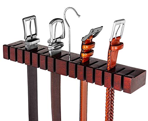Product Cover HOUNDSBAY Block - Updated Patent Pending Unique Design - Solid Mahogany Belt Holder Hanger & Belt Rack Organizer (Mahogany)