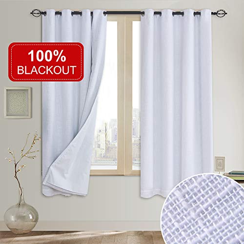Product Cover Rose Home Fashion Primitive Linen Look,100% Blackout Curtain(with Liner),White Linen Curtains,White Blackout Curtains& Blackout Thermal Insulated Liner,Burlap Curtains-Set of 2 Panels(50x63 White) p2