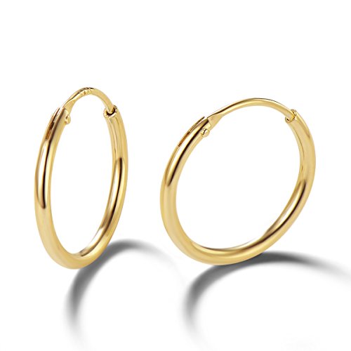 Product Cover Carleen 14K Yellow Gold Plated 925 Sterling Silver Mini Tiny Thin Small Dainty Endless Cartilage Sleeper Hoop Earrings for Women Girls (15mm)