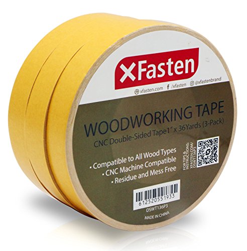 Product Cover XFasten Double Sided Woodworking Tape, 1-Inch by 36-Yards, 3-Pack - Double Face Woodworker Turner's Tape for Wood Template, Removable & Residue Free