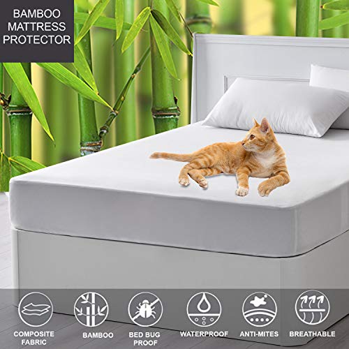 Product Cover LINENWALAS Queen Mattress Protector for Queen Size Beds - Bamboo Terry,Cool,Breathable,Waterproof, Matress Protection Cover (Queen)