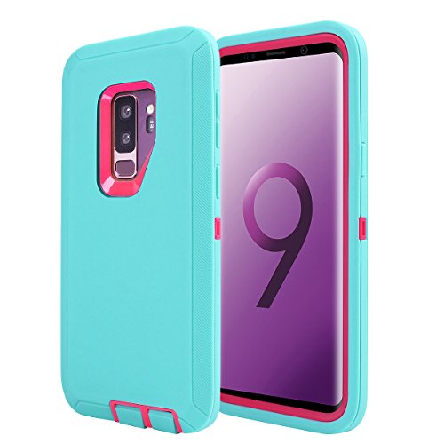 Product Cover Galaxy S9 Plus Shockproof Case, AICase Daul Layer Armor [Full Body] [Heavy Duty Protection ] Rugged Shock Reduction/Bumper Case Samsung Galaxy S9+ (Light Blue+Rose)