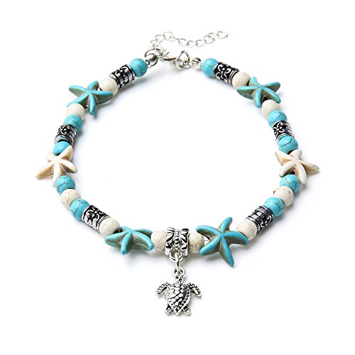 Product Cover INSANEY Starfish Charm and Turquoise Pearl Bead Link Anklet (Sea Turtles Starfish)