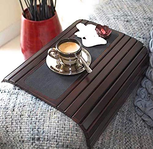 Product Cover Couch arm Table Sofa Arm Tray - Flexible Foldable Coaster Tray. C Table Drinks, Organizer, Recliner Cup Holder Side Chair. Tv Tray for Couch armrest. Caddy Chair Sleeve by SoHappy Brands (Brown)