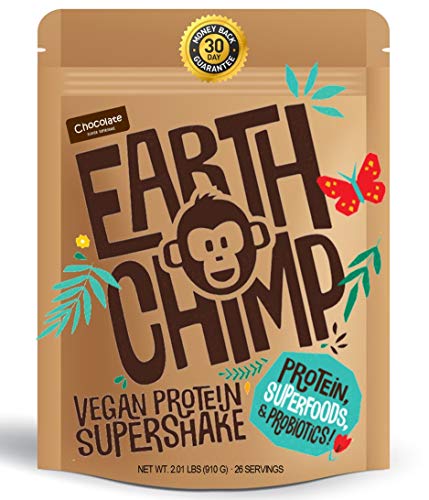 Product Cover EarthChimp Plant Based Vegan Protein Powder (26 Servings, 32 Ounces) with Superfoods, Probiotics & Organic Fruit & Veg, No Added Sugar, Gluten Free, Gum Free, Lactose Free, Non GMO (Choc)