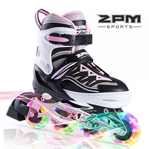 Product Cover 2PM SPORTS Cytia Pink Girls Adjustable Illuminating Inline Skates with Light up Wheels, Fun Flashing Rollerblades for Kids - Small (Y10-Y13 US)