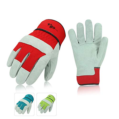 Product Cover Vgo 3Pairs Cow Split Leather Ladies' Work Gloves with Safety Cuff (Size L,3Colors,CB3501W)