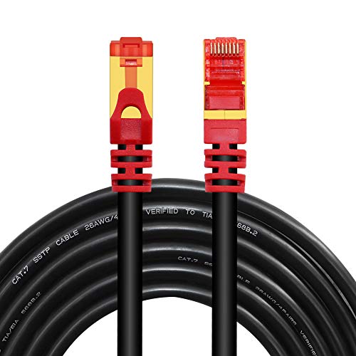 Product Cover Outdoor CAT 7 Ethernet Cable 50ft/15m,Yeung Qee CAT7 ethernet Cable RJ45 LAN Cable Gigabit Network Patch Cord SSTP Waterproof Direct Burial for Modem, Router, Patch Panel, PC,Laptop