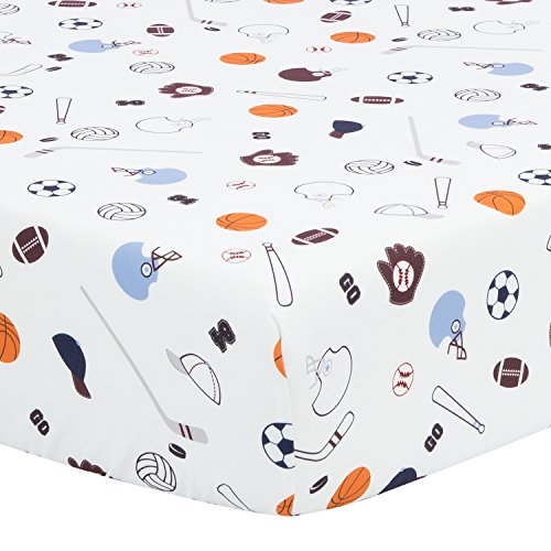 Product Cover TILLYOU Microfiber Sports Crib Sheet, Ball Games Toddler Sheets for Baby Boys and Girls, Silky Soft Breathable Cozy Hypoallergenic, 28 x 52in