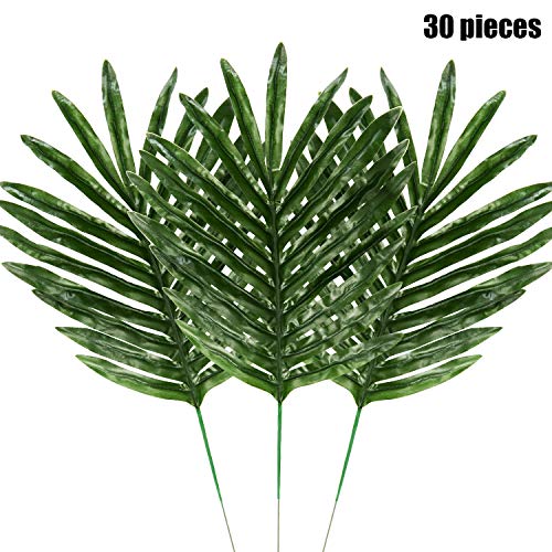Product Cover Hicarer Palm Leaves Fake Tropical Leaf Artificial Leaves Decoration Fake Monstera Tropical Leaves (30 Pieces, Color Set 1)
